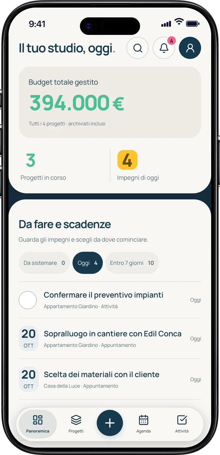 Simple Studio su iPhone: la panoramica con gli impegni di oggi